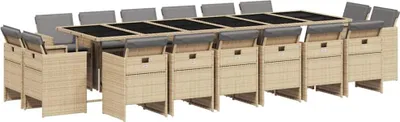 Produktbild von vidaXL 17-tlg. Garten-Essgruppe mit Kissen Beigemischung Poly Rattan