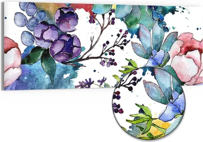 Produktbild von DEQORI Hybrid Leinwand Bild 150x60 cm 'Bunter Blütenrausch' Wandbild Glas flach modern