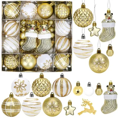 Produktbild von Weihnachtskugeln Christbaumkugeln Baumschmuck - 44 Stück - Gold und Weiß - 6 cm - Kunststoff