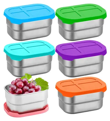 Produktbild von 6 Stück Lunchboxen - 80ml - Snackbox für Kinder - Auslaufsichere Vorratsdosen - mit Silikondeckel - für Obst, Nüsse oder kleine Mahlzeiten