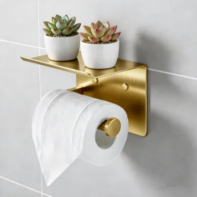 Image de Porte-rouleau de papier toilette avec étagère, en acier inoxydable, adhésif, sans perçage, pour salle de bain