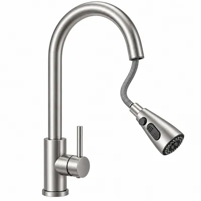 Obrázek produktu pro LynkCust Kuchyňská baterie z kartáčované nerezové oceli s výsuvnou sprchou, 40 cm, 3 funkce, otočná 360°, Obrázek vytvořený pomocí AI