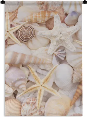 Produktbild von MuchoWow® Wandteppich Wandbehang Seestern - Muscheln - Strand - Sommer 90x135 cm Tapisserie Dekoration Wandtuch - Baumwolle - Wandskulptur