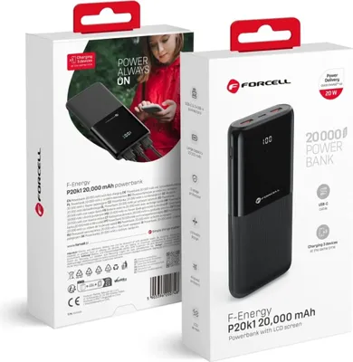 Zdjęcie produktu dla FORCELL F-ENERGY P20k1 powerbank PD QC3.0 3A 20W 20 000 mAh schwarz