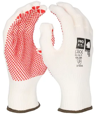 Strickhandschuhe "Dot", fein,weiß, einseitig rote Noppen 11 (Packung à 12 Paar)