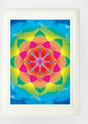 Produktbild von Mandalas Gerahmtes Bild Mit Edlem Passepartout | Wand-Bilder | Im Bilderrahmen - Blume Des Lebens, Regenbogen (40 x 30 cm)