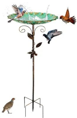Produktbild von Unyqoos® Großes stehendes Vogelbad aus Eisen – 78 cm hoch, Ø 26 cm, Vintage-Metall-Design mit Fünfklauenfuß, rostgeschützt, einfache Montage