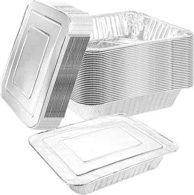 Produktbild von Aluminium Grillschale 3500 ml, 30 Stück, mit Deckel, 32 x 26 x 6 cm, für Grillen