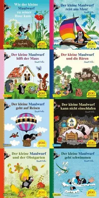 A collage of eight children's book covers featuring the character 'Der kleine Maulwurf' (The Little Mole).