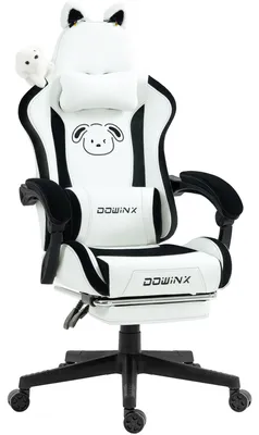 Obrázok produktu pre Herná stolička, potiahnutá umelou kožou (PU), ergonomický dizajn, s motívmi "mačacích uší" a "psích dekorácií", nastaviteľná opierka nôh, nastaviteľné opierky rúk a chrbta, maximálna nosnosť 150 kg