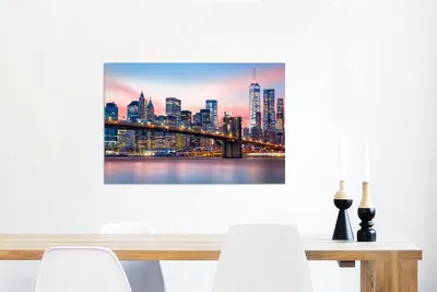 Produktbild von MuchoWow Wanddekoration Metall Metallbild Wandkunst 60x40 cm New York - Brooklyn-Brücke - Beleuchtung MuchoWow Aluminium Gemälde - Gemälder