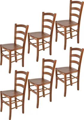 Immagine prodotto di t m c s Tommychairs - Set di 6 sedie VENICE per cucina e sala da pranzo, struttura robusta in legno di faggio laccato color noce chiaro e seduta in legno