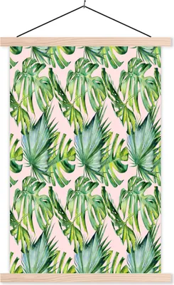 Produktbild von MuchoWow® Textilposter Jahrgang - Monstera - Tropisch 60x90 cm mit holzfarbenen Rahmen - Textil