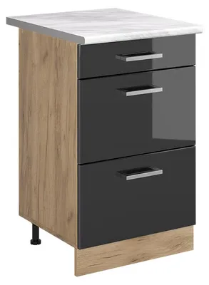 Productafbeelding van Keukenonderkast Vicco R-Line Antraciet Hoogglans/Goudkleurig Eiken 50 cm marmer werkblad, Model 69905