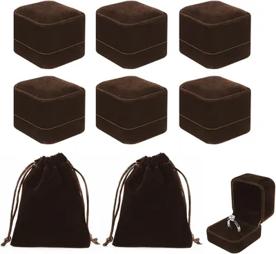 Imagen del producto de Cajas para anillos, de terciopelo, 6 unidades, color , con 2 compartimentos, para anillos de compromiso