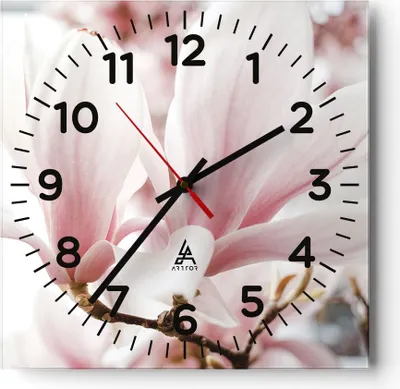 Produktbild von Wanduhr - Quadrat - Glasuhr - Zweig Magnolie Blume - 40x40cm - Schleichendes Uhrwerk - Lautlos - zum Aufhängen bereit - Dekoration Modern - Wanddekoration aus Glas - C4AC40x40-4538