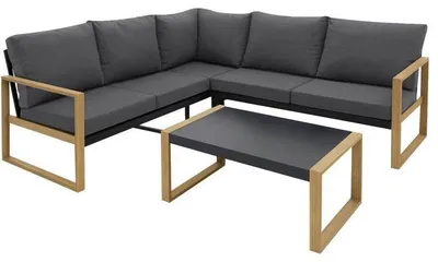 Produktbild von Eck-Gartenmöbelset PUERTOCOR, Aluminium-Holzeffekt, 5 Personen + Couchtisch
