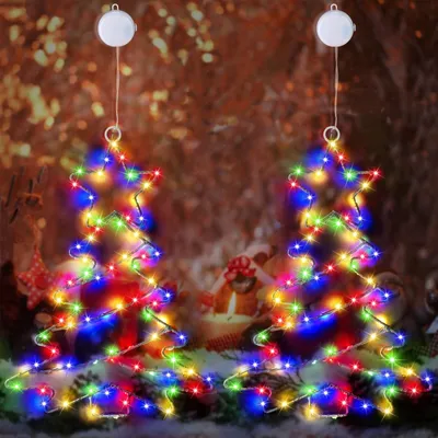 Imagen del producto de 2 luces LED para ventana con ventosas, para colgar, guirnalda de luces para interior y exterior, decoración para ventanas, funciona con batería, con temporizador, IP44, iluminación navideña de colores