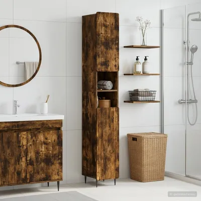 Zdjęcie produktu dla Maison Exclusive - Szafka łazienkowa z otwartą półką, model ZWOLLE, wykończenie: dąb wędzony
