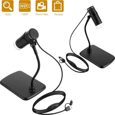 Produktbild von 3-in-1 Usb Digitalmikroskop-Kamera Endoskop 8led Lupe, 360-Grad-Rotations-Mobiltelefon-Mikroskop, mit Metallstand 6 Stype schwarz