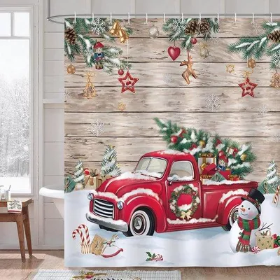 Obrázek produktu pro Vánoční termomasážní sprchový závěs, červený, 180 x 180 cm, voděodolný a odolný proti plísním.