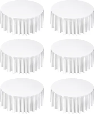 Immagine prodotto di SucceBuy set di 6 tovaglie rotonde in poliestere, 3352 mm, antipiega e lavabili in lavatrice, ideali per feste, matrimoni, banchetti e altre occasioni di festa, bianco