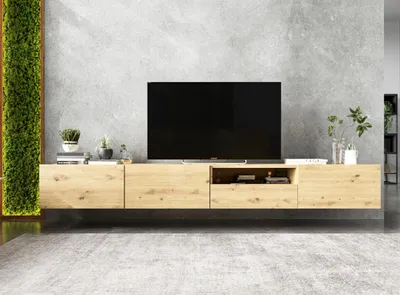 Produktbild von 2 Stk Hängende TV-Schrank 2 x Enjoy TV Loft Style Hängeschränke Hängend Modern Lindner Möbel 240cm x 30cm x 35cm Farbe: Eiche artisan matt