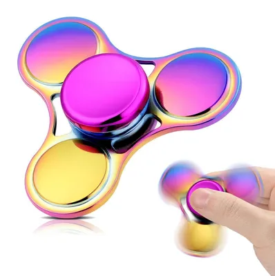 Productafbeelding van Fidget Spinner, metaal, regenboogkleuren, anti-stress speelgoed, hoogwaardige lagers, set voor concentratie en als cadeau
