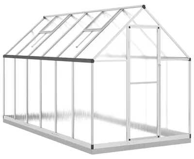Zdjęcie produktu dla vidaXL Szklarnia z ramą fundamentową srebrna 334x169x202cm aluminium