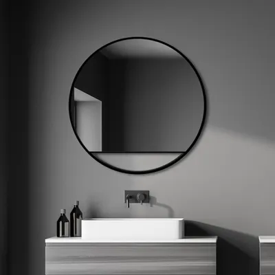 Produktbild von Wandspiegel 80 cm, rund, matt schwarz, Aluminiumrahmen, D-Form