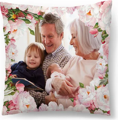 Produktbild von Personalisiertes FOTOGESCHENK (45x45 cm), Foto-Kissen mit Foto & Text, Omatag, Valentinstag (mit Füllung), Omatag Flower [091]