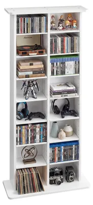 Produktbild von Medienregal - CD DVD Regal - 8 Ebenen - 16 Fächer - Raumteiler Schrank - Für CDs DVDs Bücher Spiele - Standregal 55,9x22,2x129,5 cm - Weiß