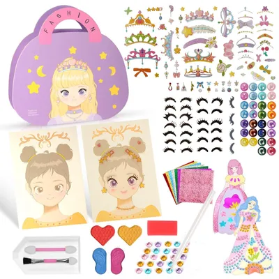 Prinzessinnen Stickerbuch Bastelset, Make-up Spiel für Kinder ab 4 Jahren