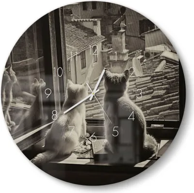 Produktbild von DEQORI Glasuhr Ø50 cm Zahlen 'Katzen auf Fensterbrett' Wanduhr Glas Uhr Design leise