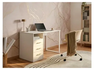 Produktbild von Weißer Schreibtisch 120 x 60 cm mit Stauraum und Schubladen im minimalistischen Design