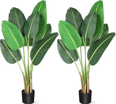 Obrázok produktu pre Umelý strom rajského vtáka/banánovníka – črepníková rastlina – 120 cm – sada 2 ks – plast – do interiéru/exteriéru