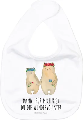 Produktbild von Mr. & Mrs. Panda Lätzchen Bären mit Blumenkranz - Weiß - Geschenk, Sabber, Mama, Schlabberlätzchen, Babylätzchen, Muttertag, Family, Für Babys, Kinder, Lieblingsmensch