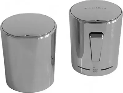 Two chrome-plated faucet handles on a white background.