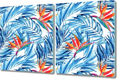 Produktbild von Glas-Herdabdeckplatte Glaskeramikkochfeld-Abdeckung Spritzschutz - 2x 40x52 cm - Exotisches Tropische