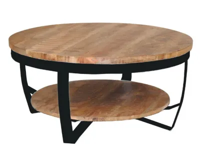 Produktbild von DESIGN Couchtisch Mangoholz Mango Holz Metall Mark rund Beistelltisch 65 cm x 33 cm