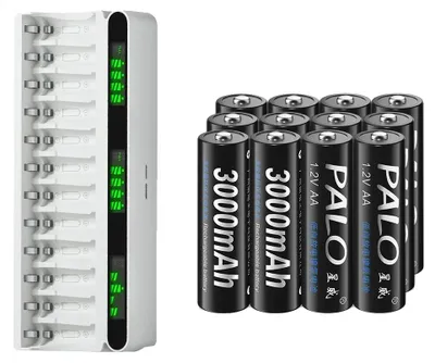 Image de Batterie rechargeable, capacité 3000 mAh, compatible avec les appareils électroniques, 12AA 1 chargeur