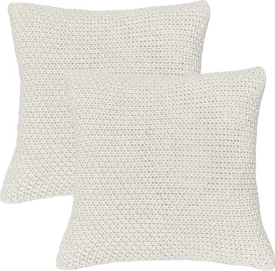 Produktbild von wometo 2er Set Kissenbezüge Strick 45x45 weiß - Reißverschluss OEKO-TEX Dekokissen Sofakissen warme weiche Kissenhülle mit edlem und schlichtem Strickmuster
