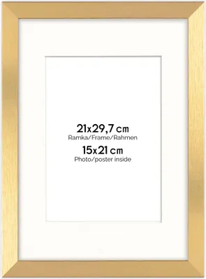 Produktbild von FRAMAI® Bilderrahmen 21x29,7 cm in Gold – mit Passepartout – MDF Holzrahmen, bruchsicheres Plexi, umweltfreundlich, mit Aufhängung – Hochformat & Querformat