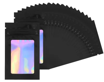 110 Mylar-Beutel, schwarz holografisch, wiederverschließbar