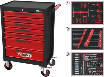 Obrázok produktu pre Dielenský vozík ECOline KS Tools so 7 zásuvkami s 215 prémiovými nástrojmi