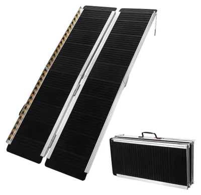 Produktbild von Rollstuhlauffahrrampe Auffahrrampe Einfahrrampe - 183 cm - Aluminium - Klappbar - Rutschfest - Belastbar bis 270 kg
