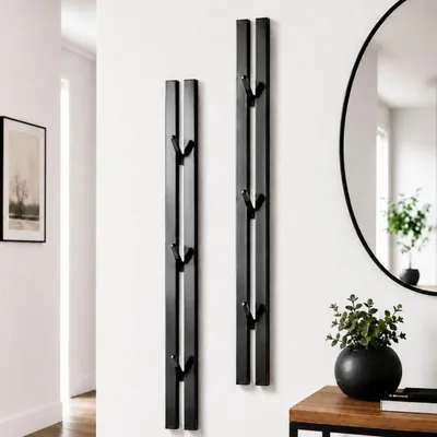 Zdjęcie produktu dla DanDiBo - Szafka naścienna, czarna, metalowa, zestaw 2 sztuk, nowoczesna, model 96779. Szafka naścienna z haczykami, drążkiem na wieszaki, listwą na haczyki, haczykami