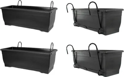 Produktbild von Kunststoff Blumen-Kasten anthrazit 60cm mit Halterung 4 Stück