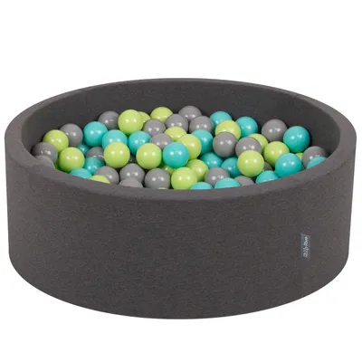 Obrázek produktu pro KiddyMoon 90x30cm/300 míčků ∅ 7cm Kulatý Suchý Bazén s míčky Certifikováno vyrobeno v EU, Tmavě Šedá: Světle Zelená/Světle Tyrkysová/Šedá