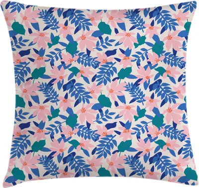 Produktbild von ABAKUHAUS Abstrakt Kissenbezug, Tropische Blumen und Blätter in den Pastellfarben, 45 x 45 cm, Pale Rose Mehrfarbig